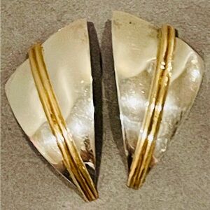 Vintage silver earrings Geometric modernist style 2”